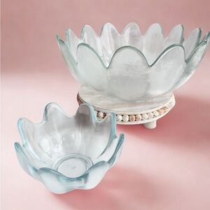 Vintage (Likely Blenko) Clear Glass Lotus Bowl & Small Bowl 6” - Two Piece Set